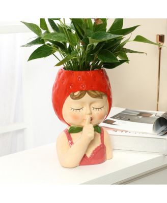 Lady Strawberries Ceramic 8.7-Inch Tall Sculpture Vase