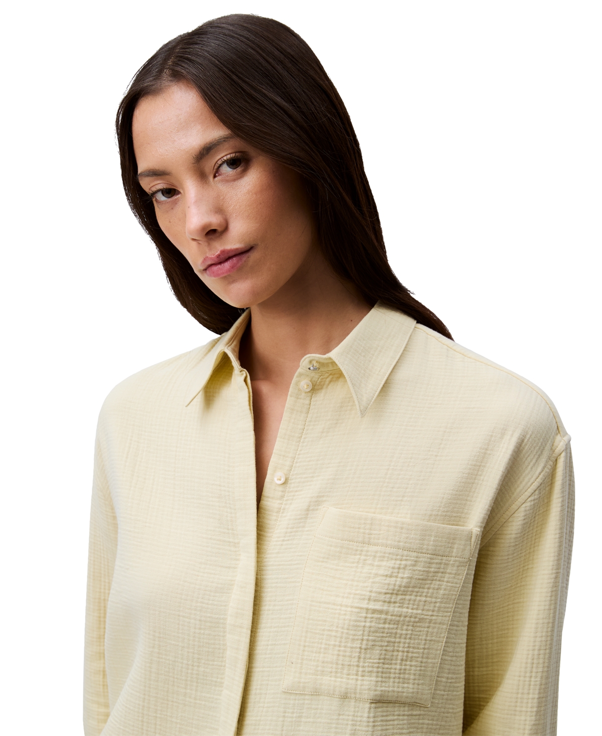 Calvin Klein Jeans Est.1978 Women's Double Gauze Roll-tab-sleeve Button-down Shirt In White