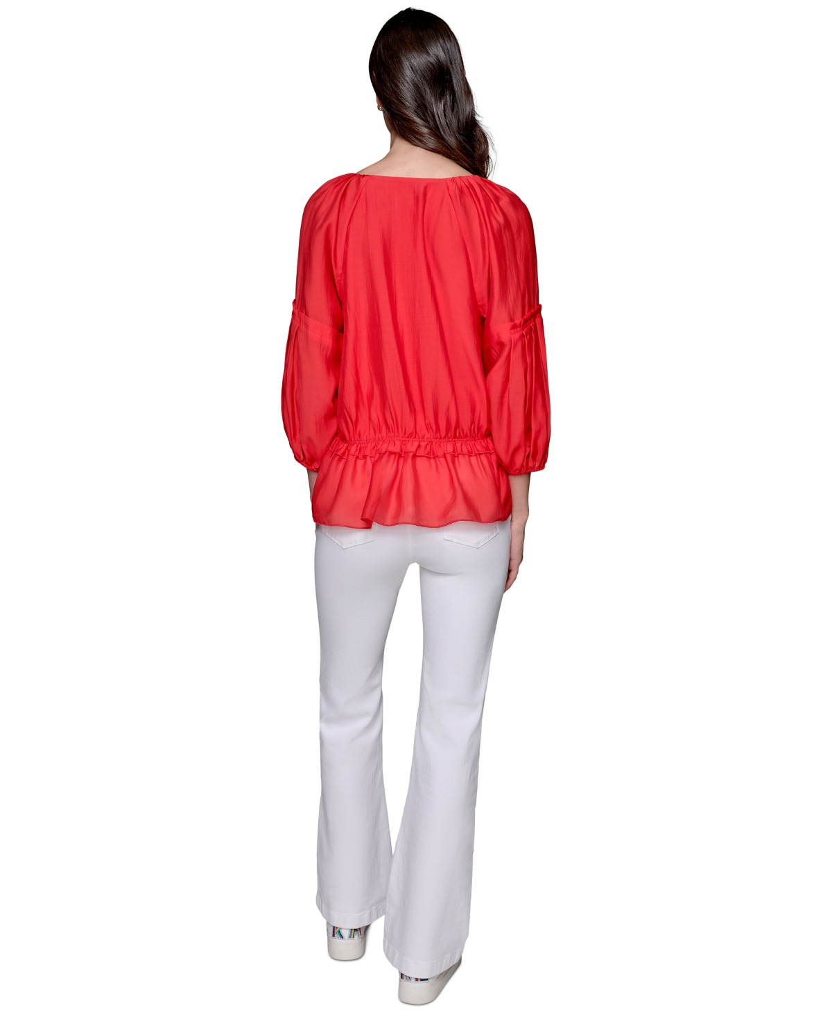 KARL LAGERFELD PETITE V-NECK RUFFLED PEPLUM TOP 