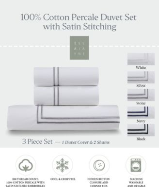 Ella Jayne 100% Cotton Percale Satin Stitched 3-Pc. Duvet Cover Set, Full/Queen