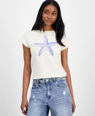 Rebellious One - Juniors' Starfish Graphic Raglan-Sleeve T-Shirt