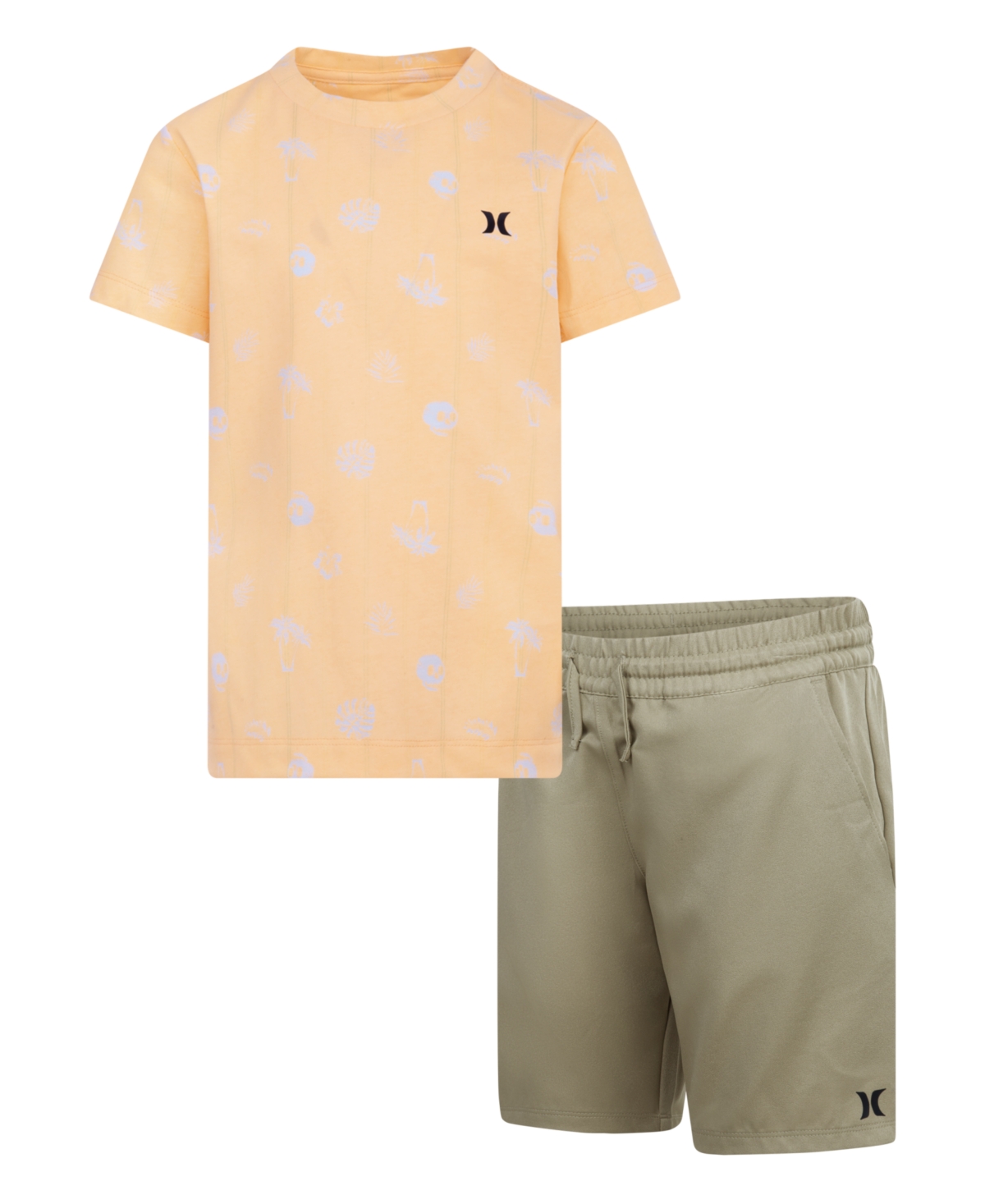 Shop Hurley Little Boys 2-piece Printed T-shirt And Woven Shorts Set In Khaki