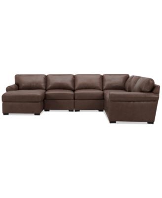 Radley Roll Arm 132" 6-Pc. Leather Square Corner Chaise Sectional