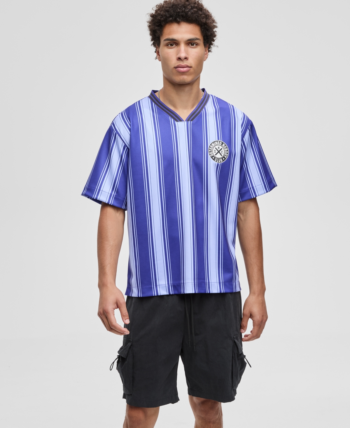 Men's Panama Relaxed-Fit Stripe V-Neck T-Shirt, Macy's Exclusive - Sapphire Glow