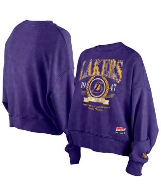New Era - Women's Purple Los Angeles Lakers Hardwood Classics Enzyme Wash Oversized Boxy Pullover Sweatshirt