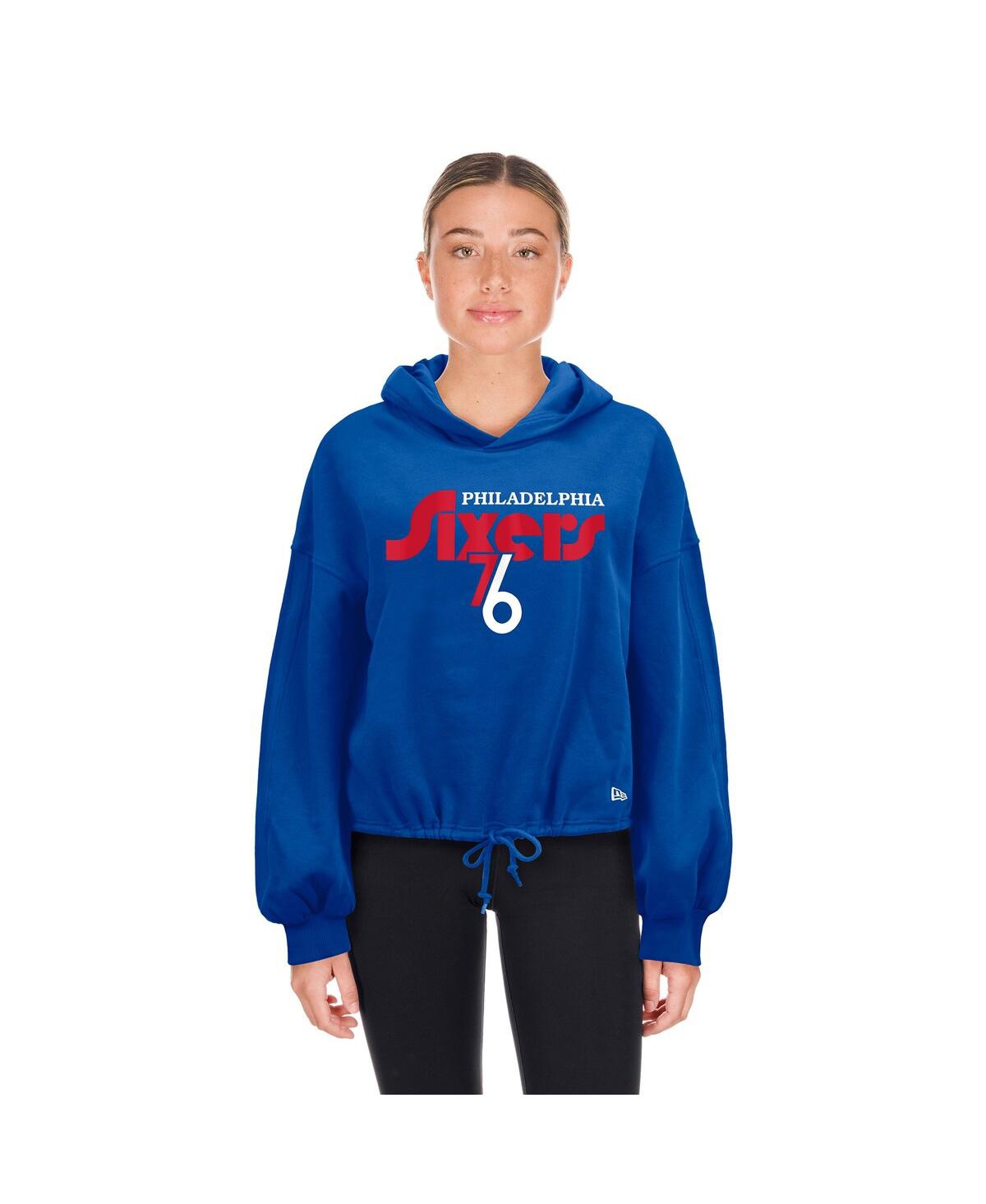 NEW ERA WOMEN'S ROYAL PHILADELPHIA 76ERS 2024/25 CITY EDITION CROPPED PULLOVER HOODIE 