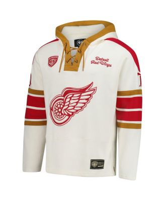 Men's Gordie Howe Cream Detroit Red Wings Blue Line Heritage Name Number Lace-Up Pullover Hoodie