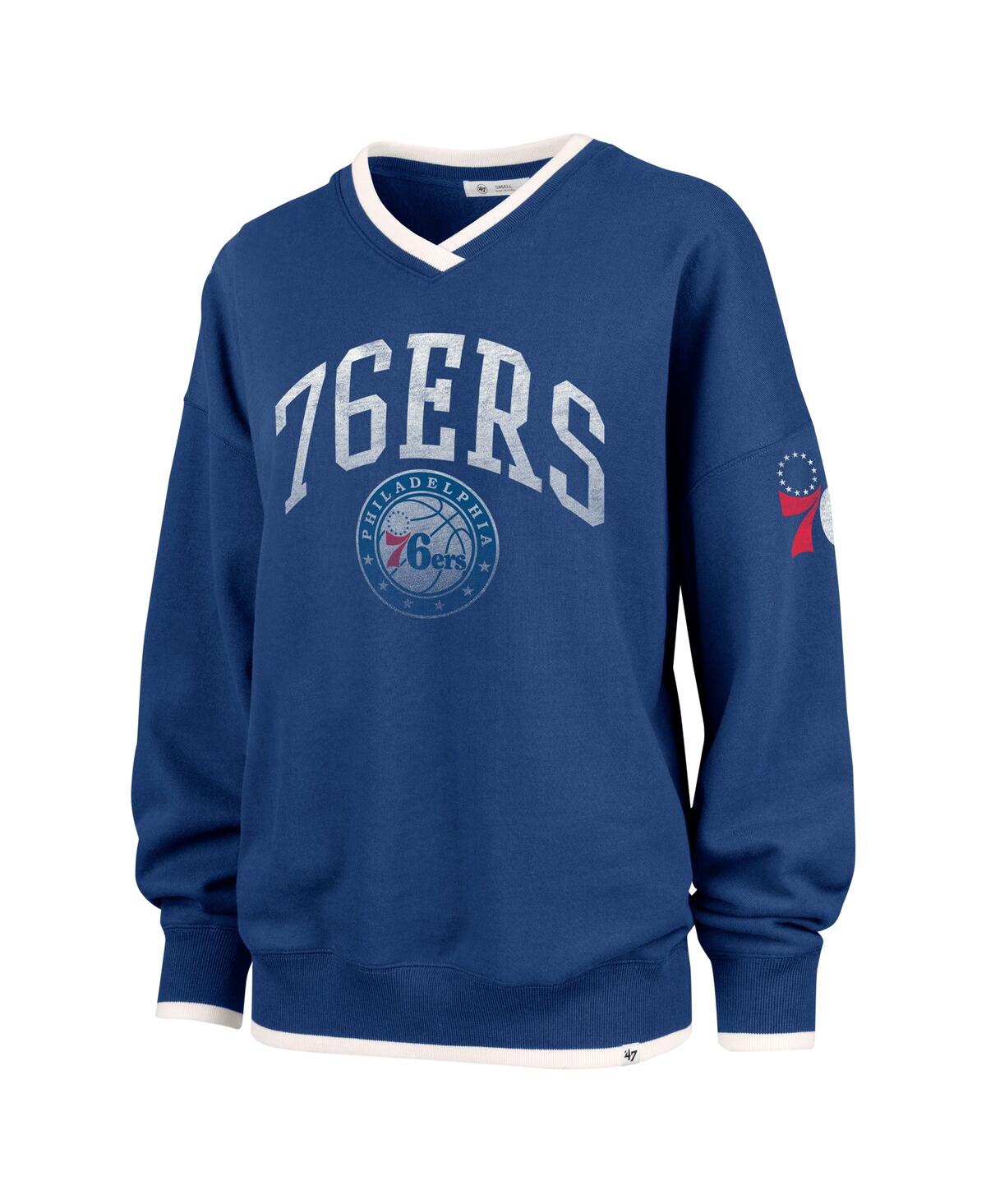 Shop 47 Brand Women's Royal Philadelphia 76ers Rise Wax Pack Daze '80s Oversize Pullover Sweatshirt