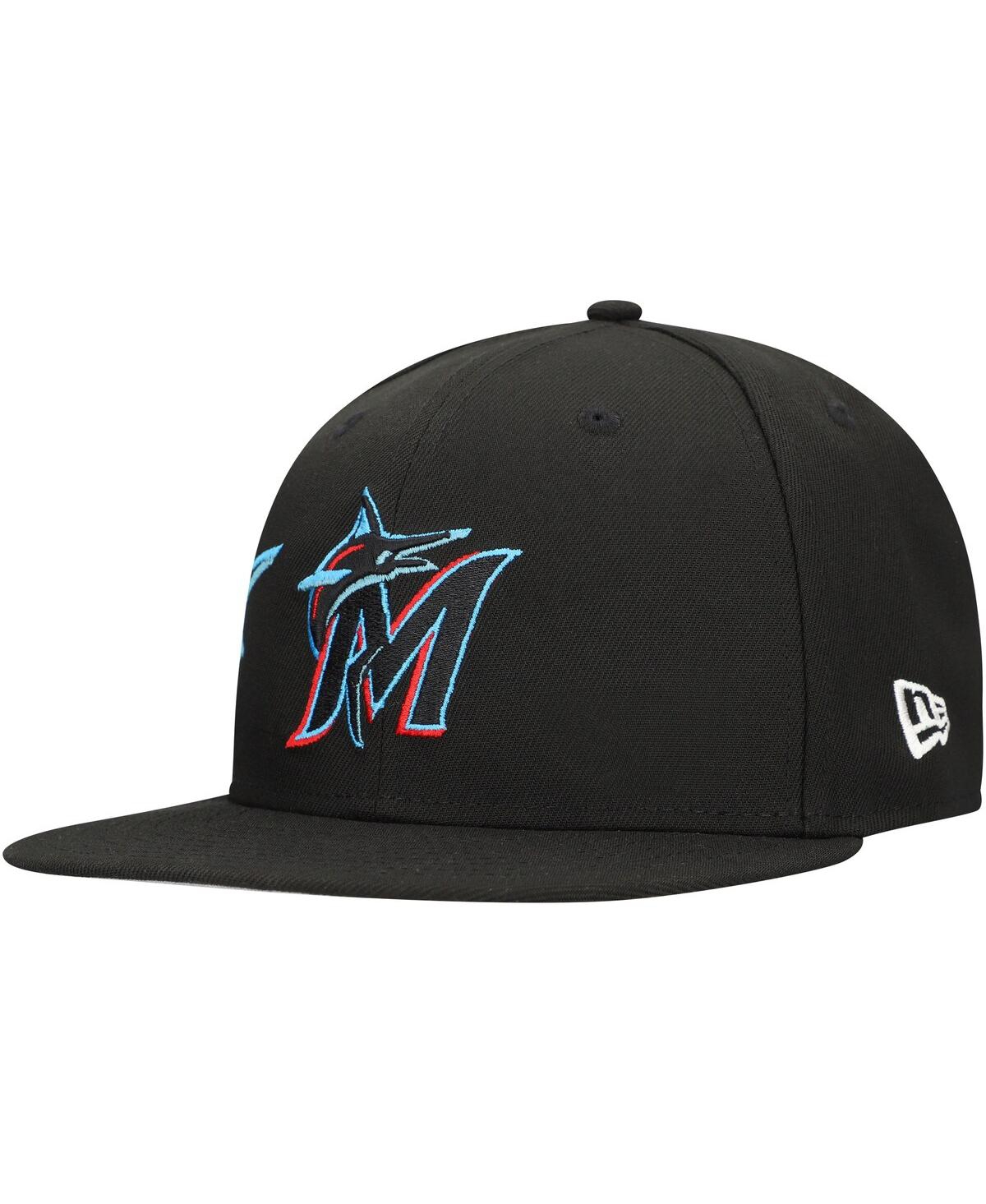 NEW ERA MEN'S BLACK MIAMI MARLINS LOGO STRIKE 9FIFTY SNAPBACK HAT 