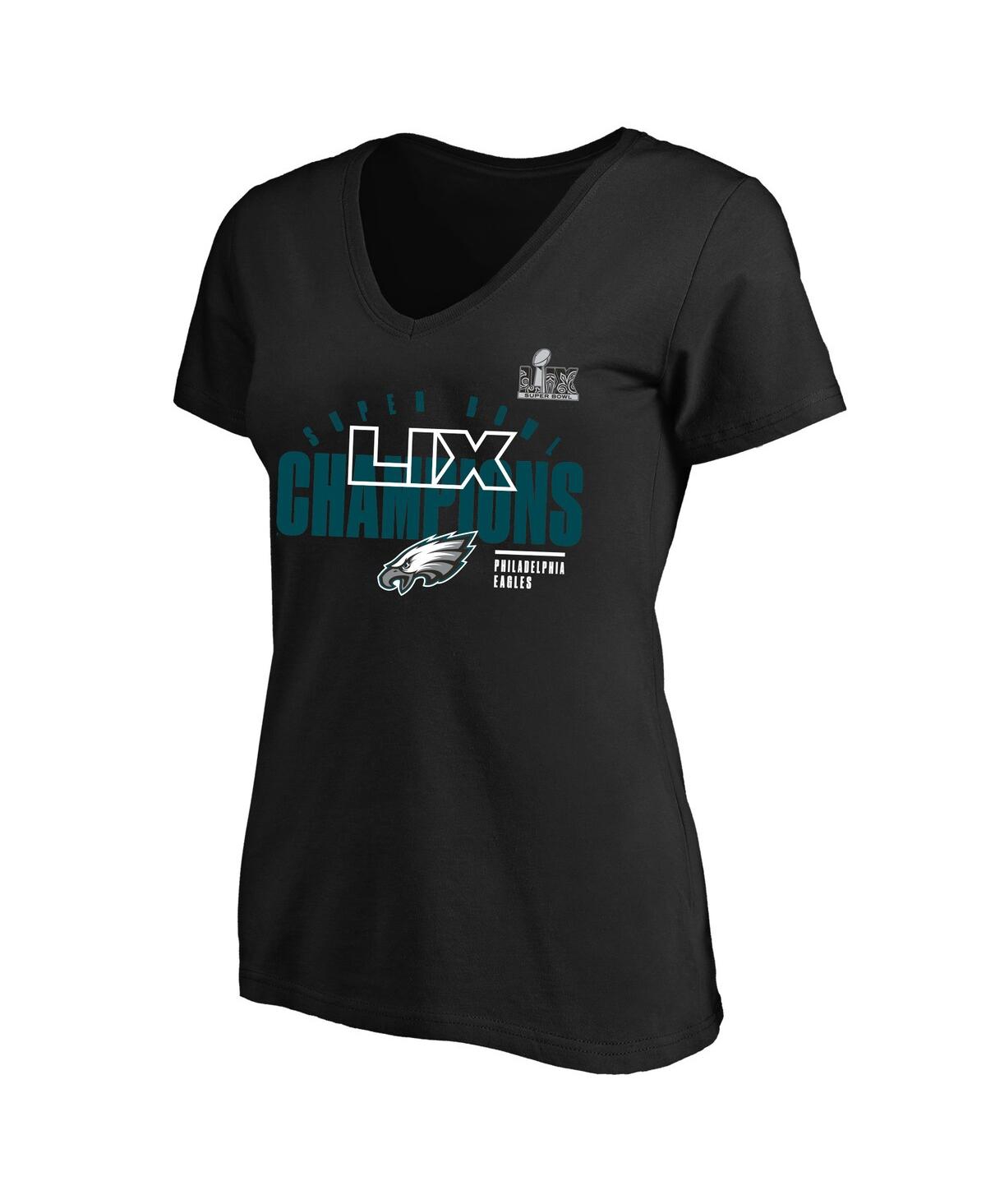 Fanatics Women's Black Philadelphia Eagles Super Bowl Lix Champions Plus Size Iconic Victory V-neck T-shirt In Black