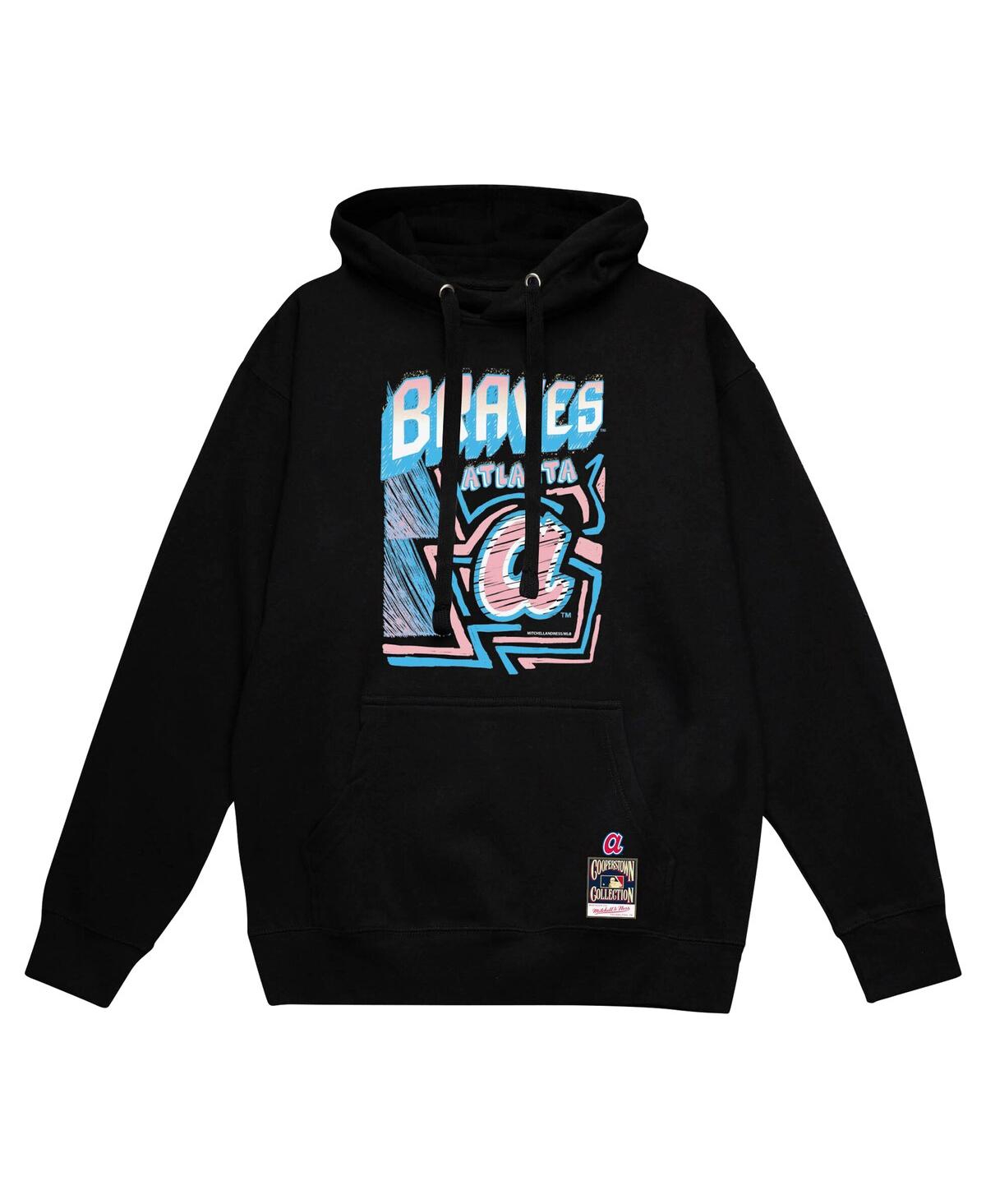 Mitchell & Ness Men's Black Atlanta Braves Sidewalk Sketch Pullover Hoodie In Black