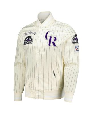Men's Cream Colorado Rockies Cooperstown Collection Pinstripe Retro Classic Satin Full-Snap Jacket