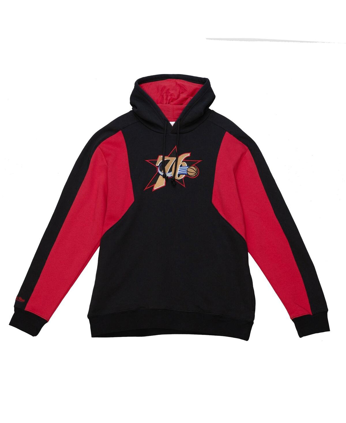 Mitchell & Ness Men's Black Philadelphia 76ers Color Block 2.0 Fleece Pullover Hoodie In Black