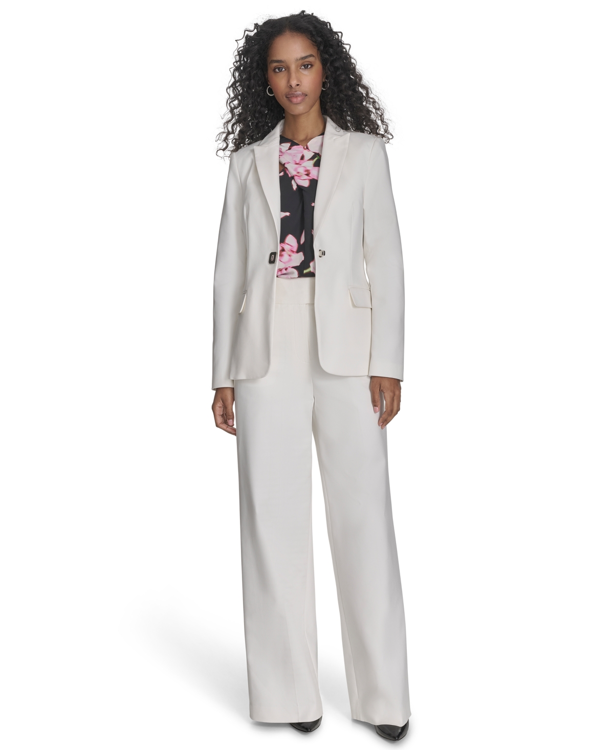 Calvin Klein Petite Classic One-button Blazer In Cream