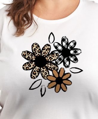 Trendy Plus Size Pattern Flowers Size Graphic Crew Neck T-Shirt