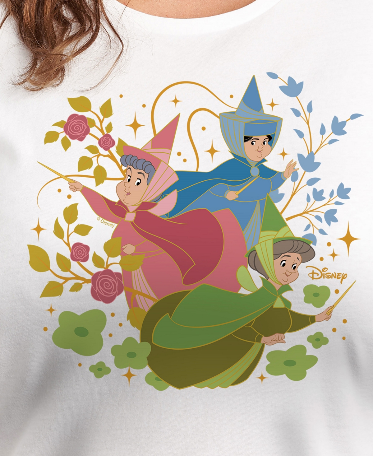 Hybrid Apparel Trendy Plus Size Disney Princess Fairy God Mothers Graphic Crew Neck T-shirt In White