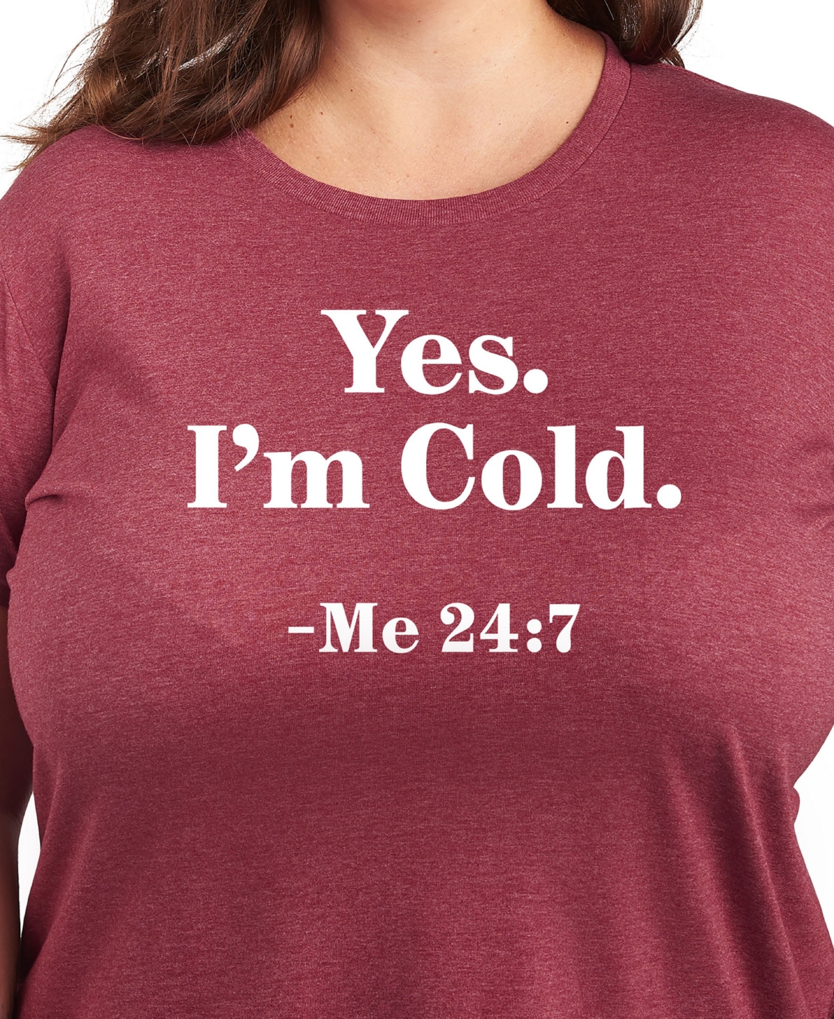 Hybrid Apparel Trendy Plus Size Yes I'm Cold Size Graphic Crew Neck T-shirt In Red