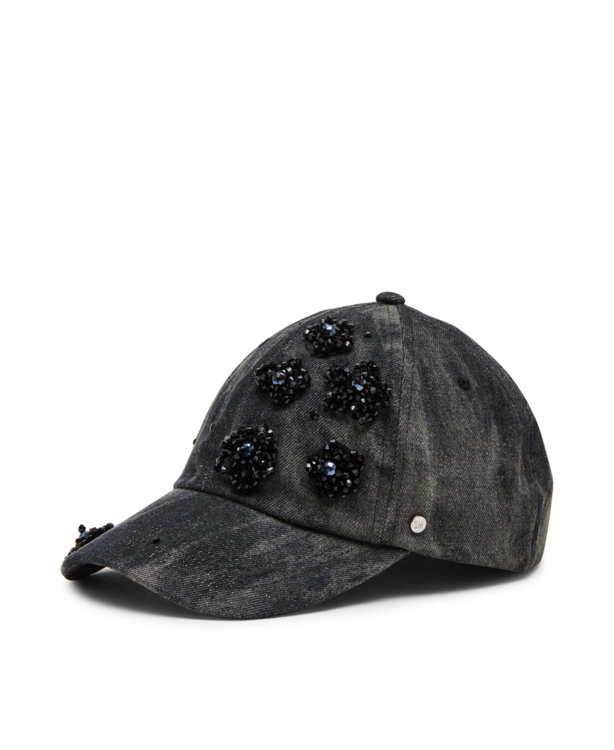 Steve Madden Denim Floral Embellishment Baseball Hat In Black