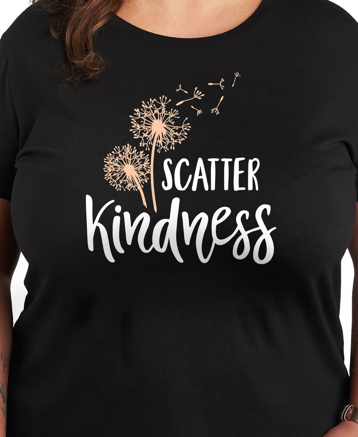Hybrid Apparel Trendy Plus Size Scatter Kindess Graphic Crew Neck T-shirt In Black