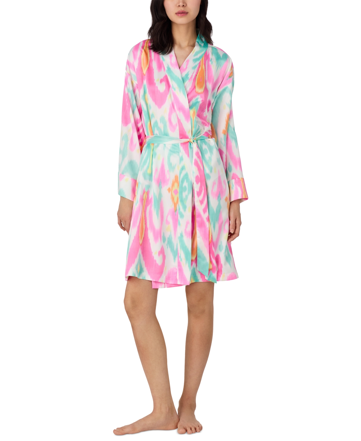 Shop Ralph Lauren Women's Short Kimono Wrap Robe In Wht,prt