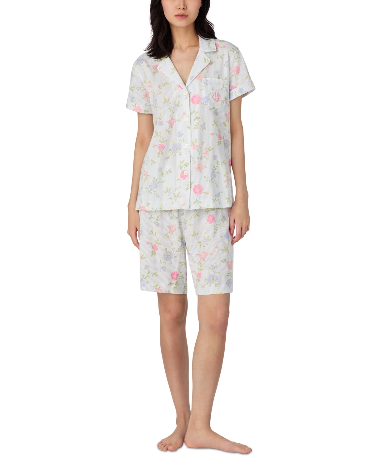 Shop Ralph Lauren Women's Short-sleeve Bermuda Pajama Set In Ivory Floral