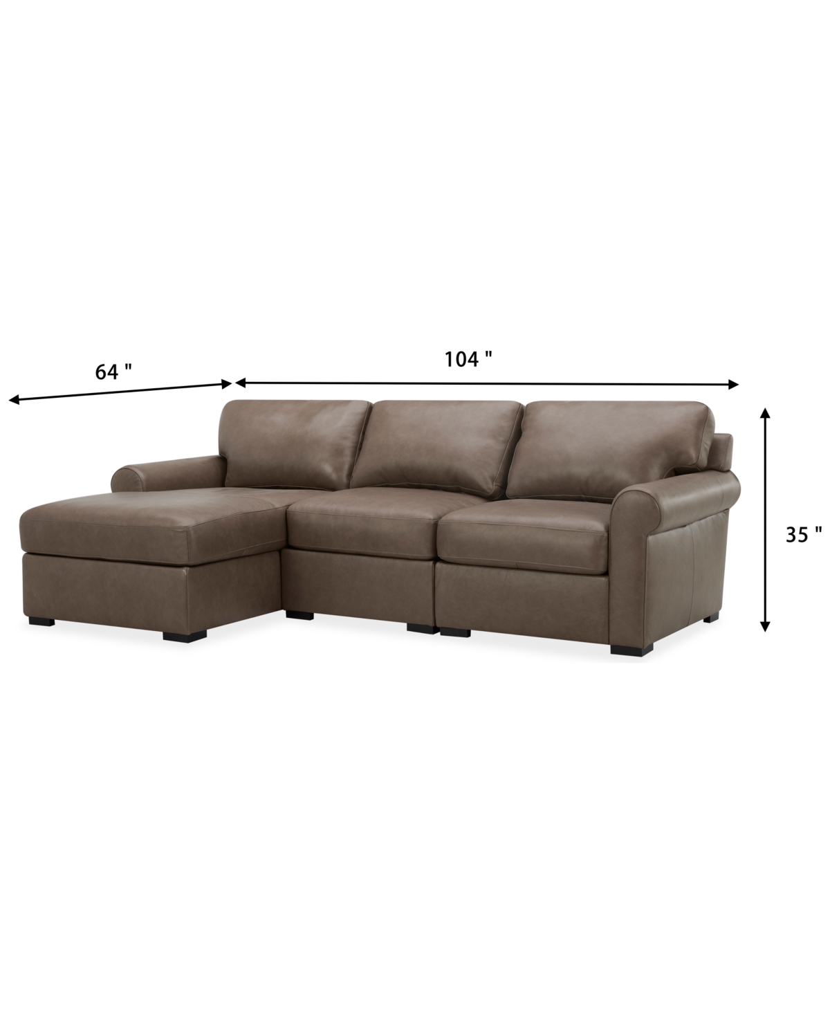 Macy's Radley Roll Arm 104" 3-pc. Leather Sectional, Exclusively At