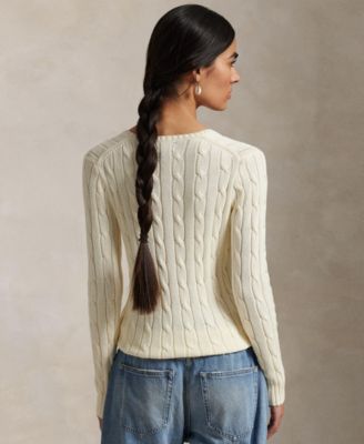 Women's Cable-Knit Cotton V-Neck Sweater