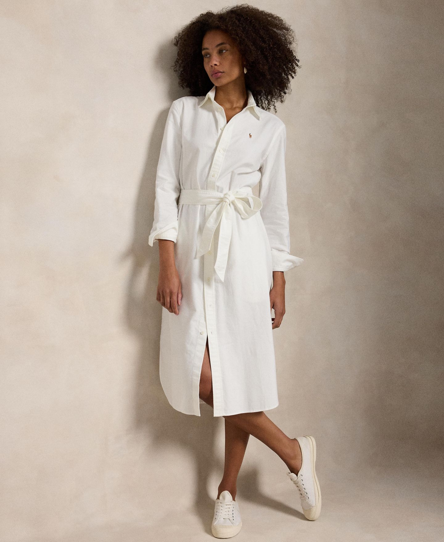 Женское платье Polo Ralph Lauren Belted Cotton Oxford Shirtdress, цвет: Белый — фото 1