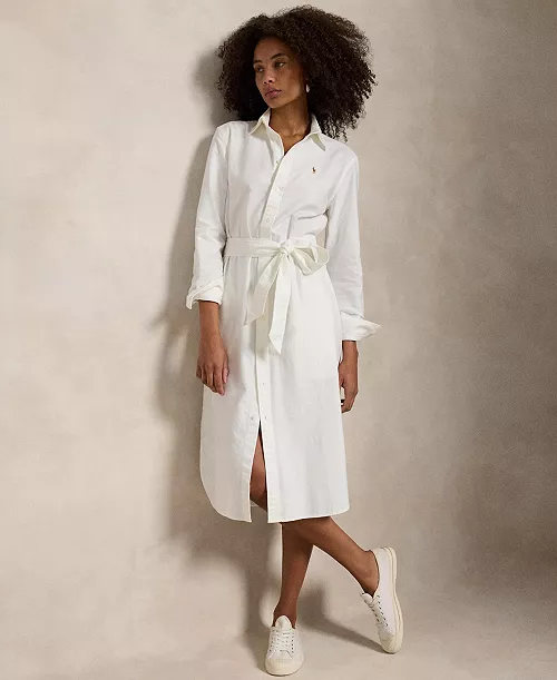 women's belted cotton oxford shirtdress