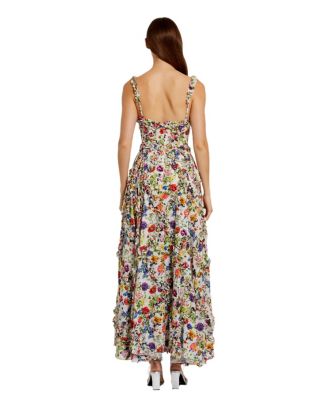 Women's Ruffle Floral Sweetheart Neck Gown