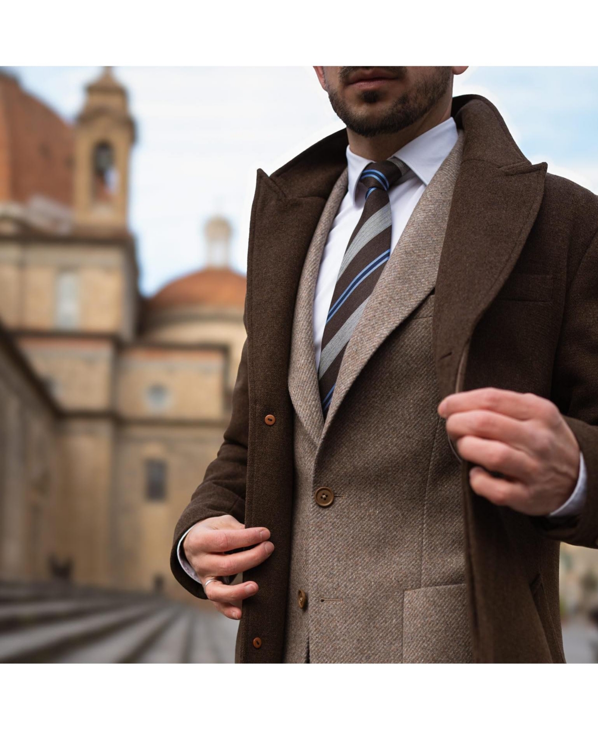 Big & Tall Flaminia - Silk Jacquard Tie for Men - Brown