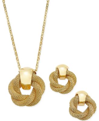 Photo 1 of Charter Club Gold-Tone Twisted Knot Pendant Necklace and Earrings Set, Created for Macy's