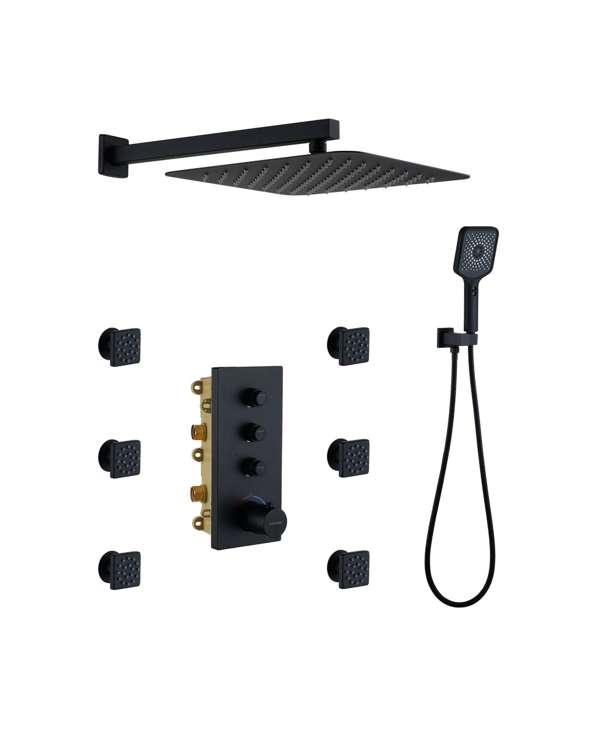 12-Inch Rainfall Shower Head with Thermostatic System - Ultimate Relaxation for Your Bathroom - Black