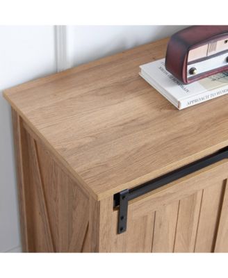 5 Drawers Dresser w/Sliding Barn Door, Farmhouse Modern Tall Dresser 5 Chest of Drawers