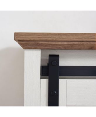 5 Drawers Dresser w/Sliding Barn Door, Farmhouse Modern Tall Dresser 5 Chest of Drawers