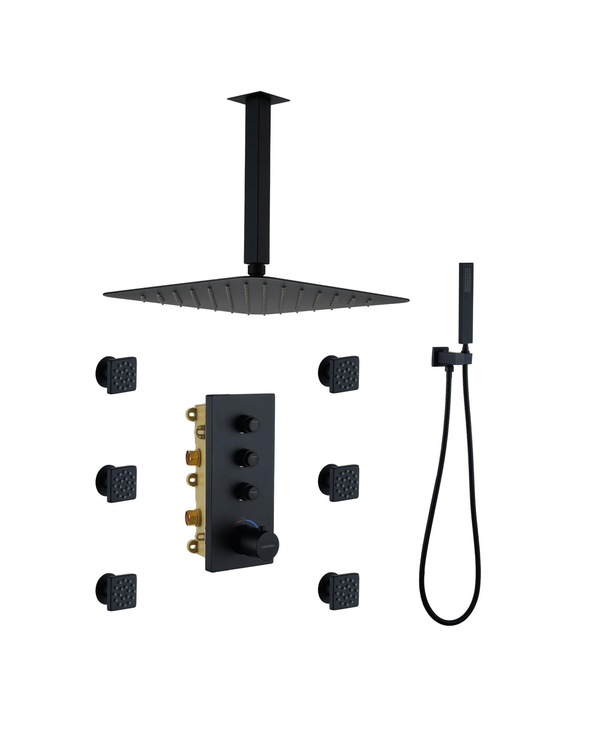 12-Inch Rainfall Shower Head & Thermostatic Control - Perfect for Family Bathing Comfort - Black