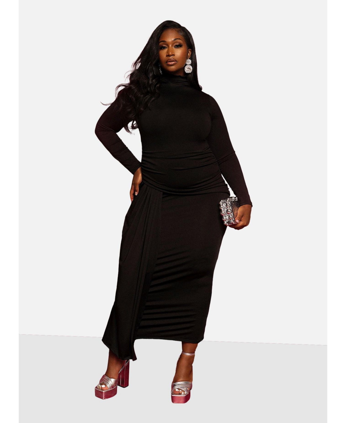 Women's Angel Ruched Detail Slip Maxi Dress - Black