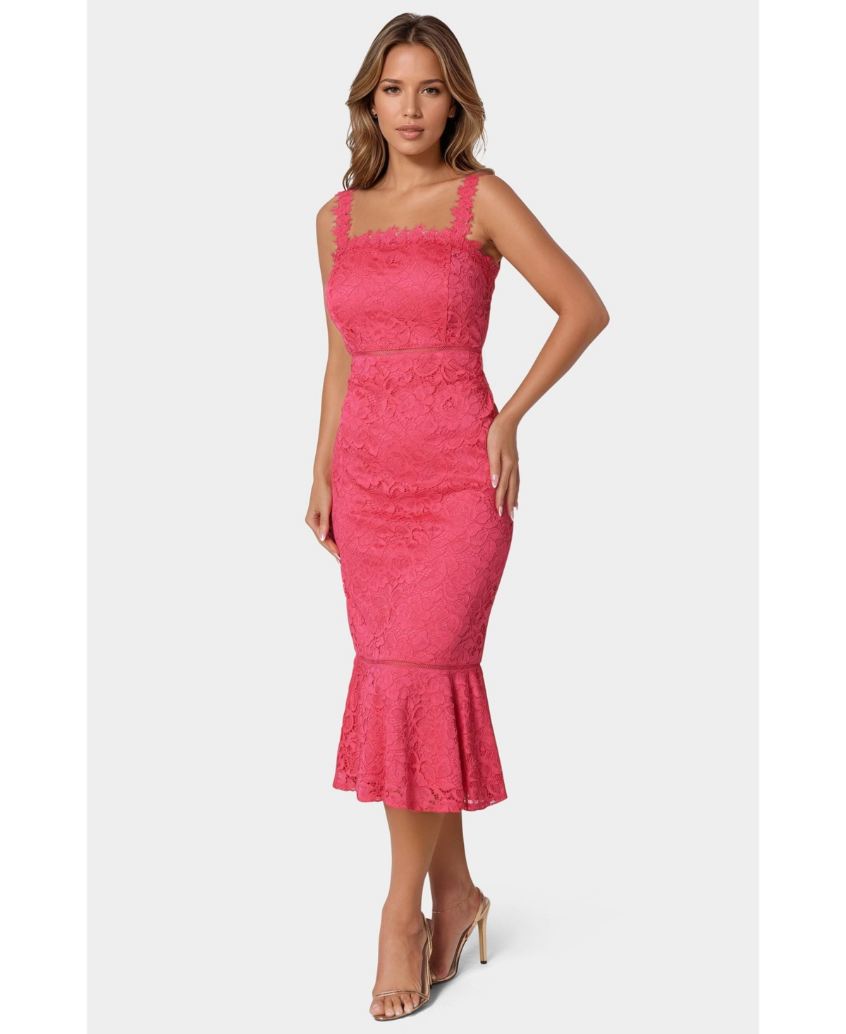 Bebe Women's Lace Flounce Midi Dress - Red