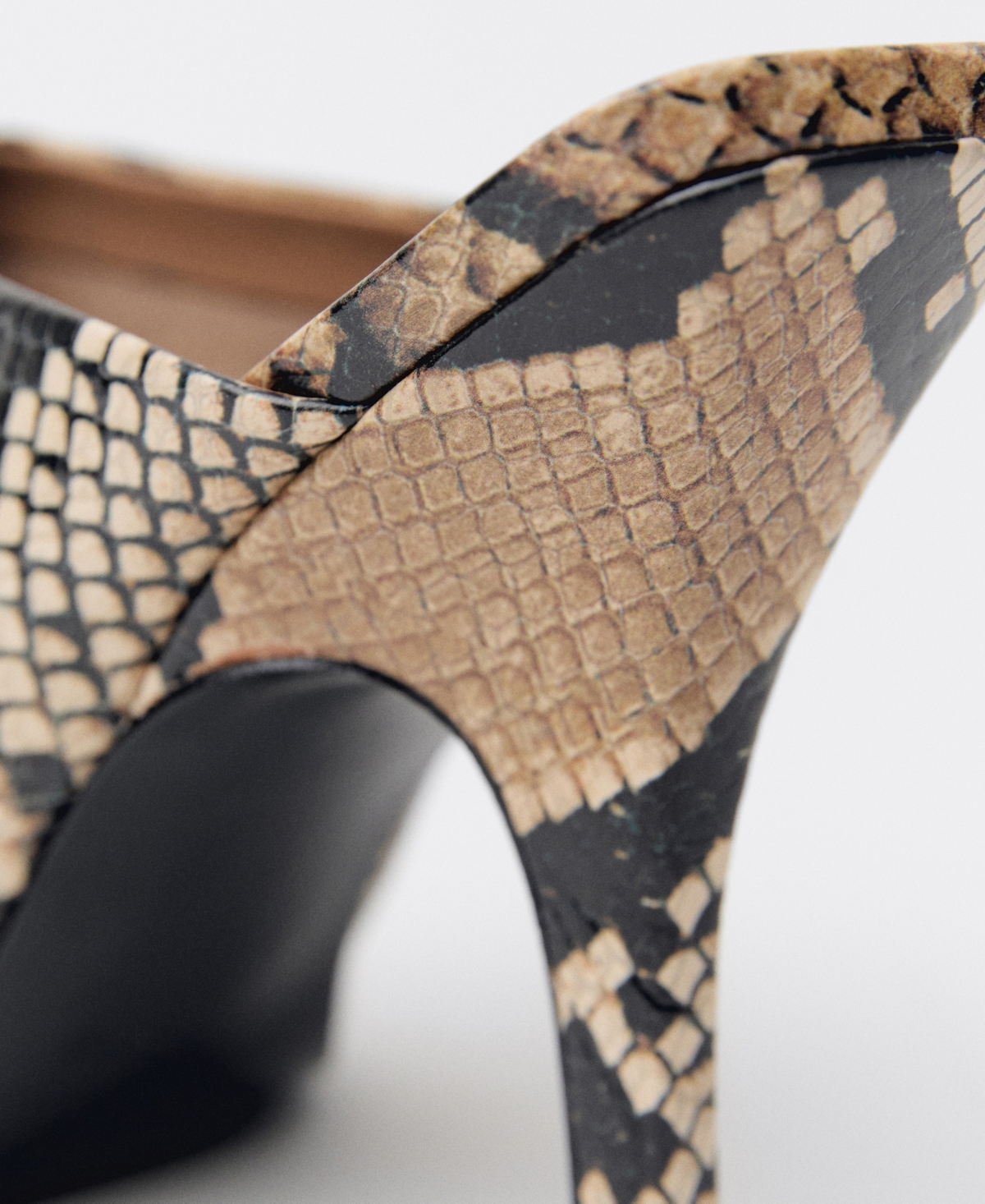 Mango Animal-print Open-back Leather Heeled Shoes Beige In Beige