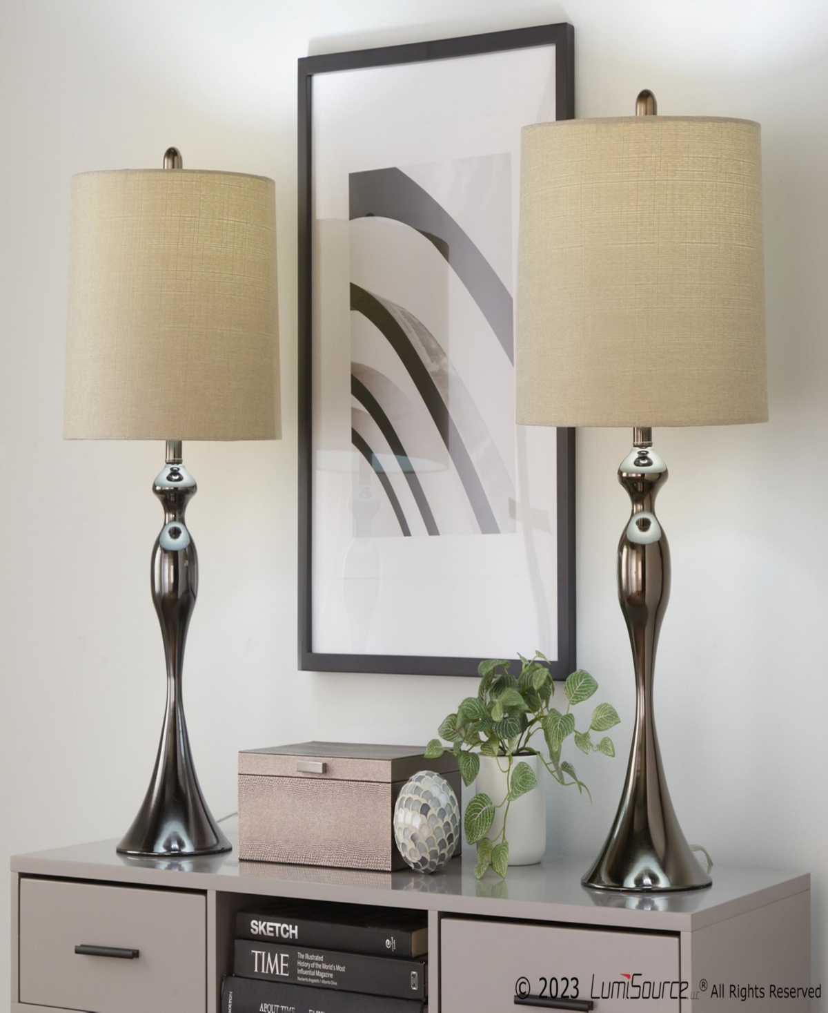 Lumisource Ashland 27" Metal Table Lamp, Set Of 2 In Pewter