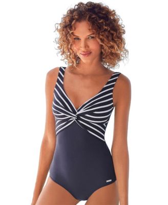 Women's Striped Tummy Control One Piece Swimsuit