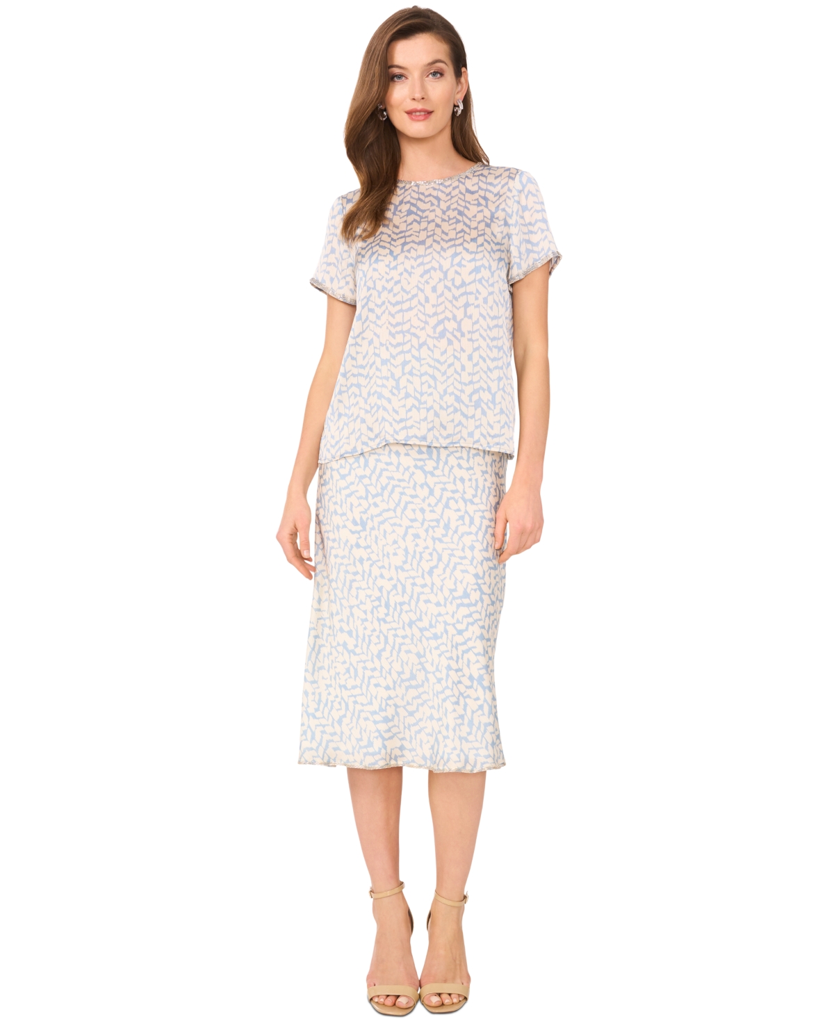 VINCE CAMUTO WOMEN'S ABSTRACT-PRINT BEAD-TRIM TOP 