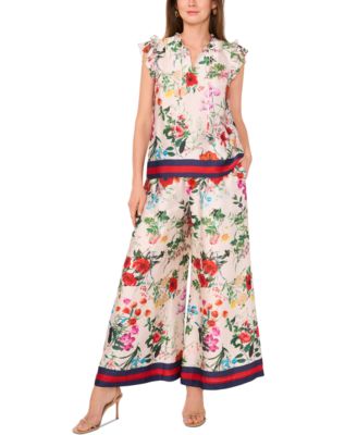 Women's Floral-Print Drawstring Wide-Leg Pants