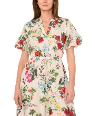 Women's Floral-Print Puff-Sleeve Maxi Dress
