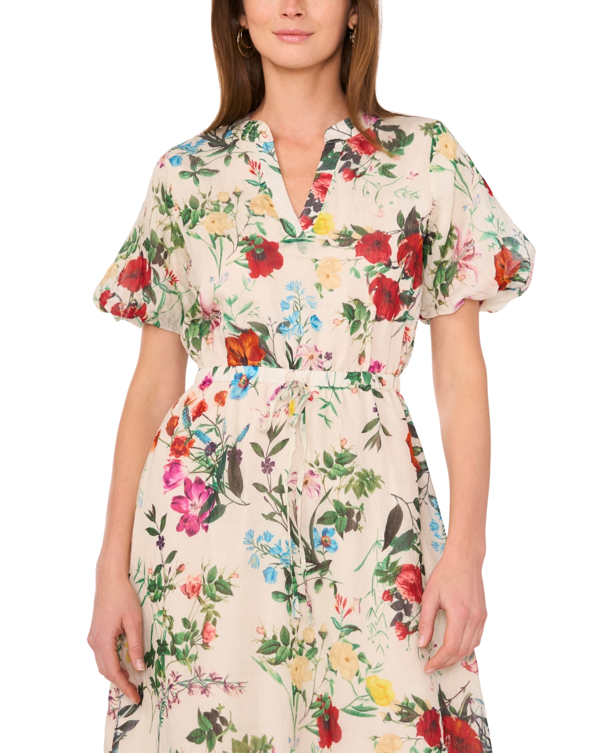 Vince Camuto Floral Puff Sleeve A-line Maxi Dress In Multi