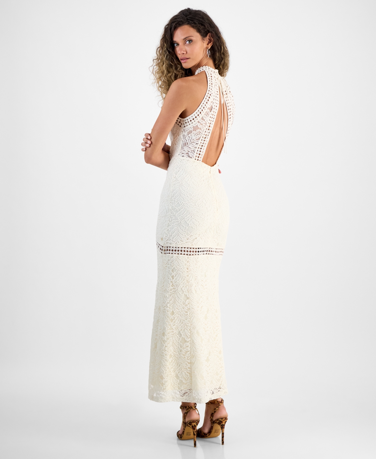 Guess Liza Open Stitch Maxi Dress In Cream White Multi