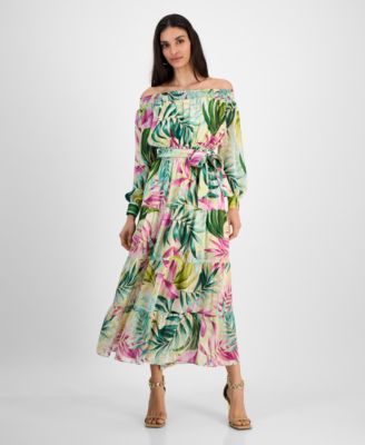 GUESS - Women's Josee Off-The-Shoulder Long-Sleeve Maxi Dress