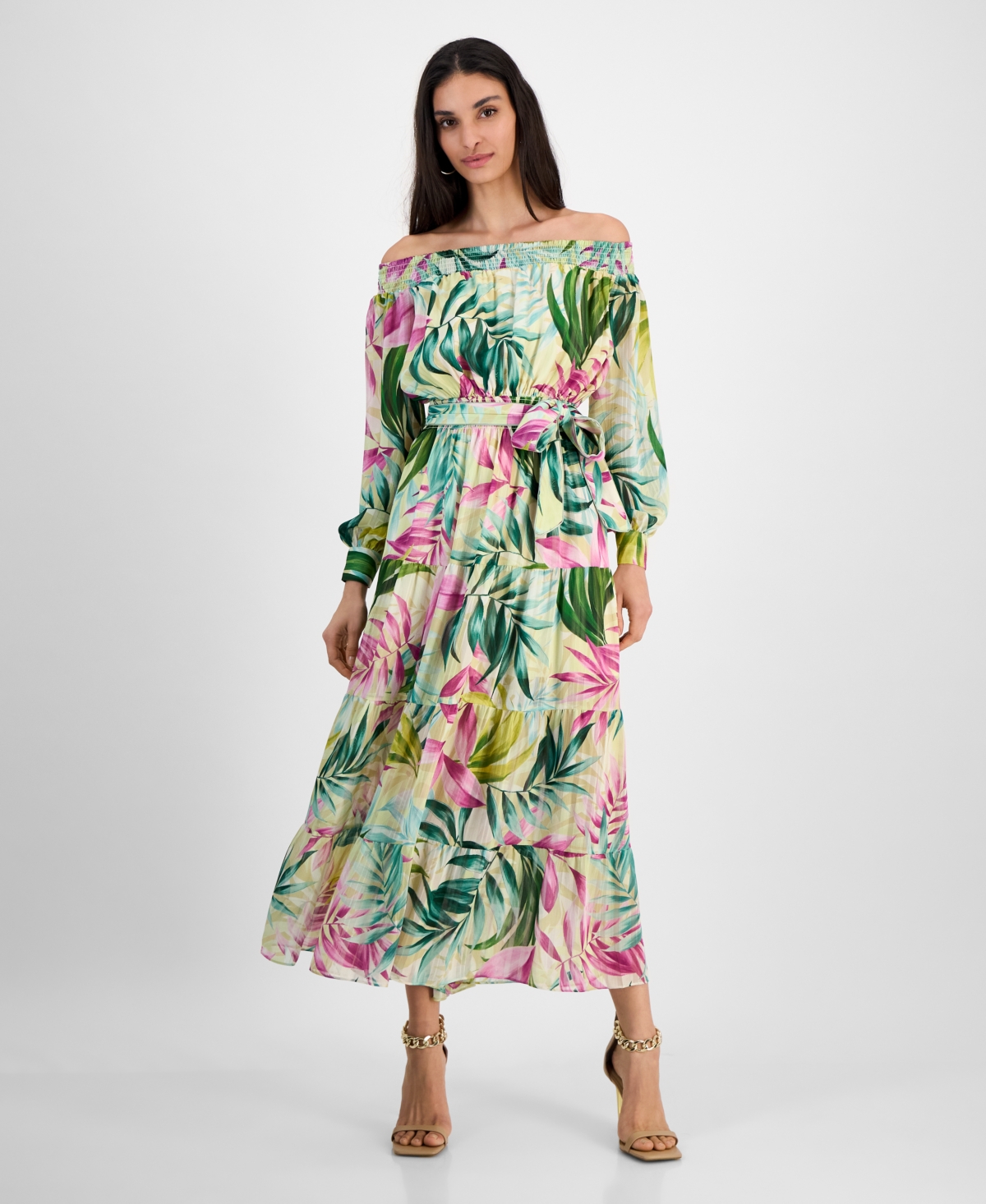 Women's Josee Off-The-Shoulder Long-Sleeve Maxi Dress - Tropical Escape Print