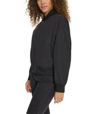 Women's Relaxed Zip-Front Ribbed-Hem Bomber Jacket
