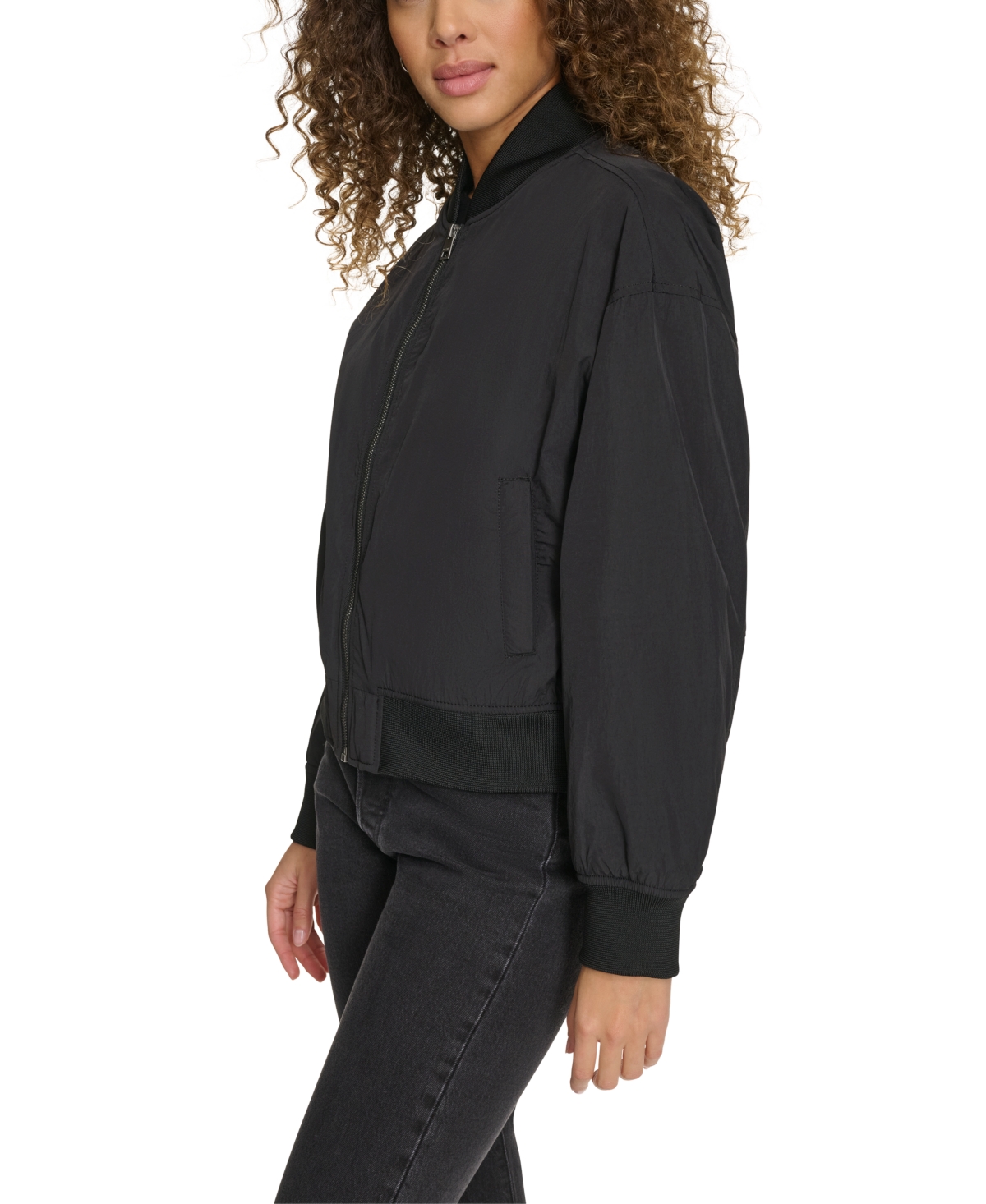 Levi's Women's Relaxed Zip-front Ribbed-hem Bomber Jacket In Black